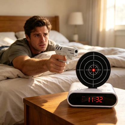 Digital Gun Alarm Clock with Target, Shooting Interactive Wake-Up Clock, Novelty Bedroom Gadget,Fun Game Alarm for Sleepy People