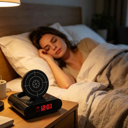 Digital Gun Alarm Clock with Target, Shooting Interactive Wake-Up Clock, Novelty Bedroom Gadget,Fun Game Alarm for Sleepy People
