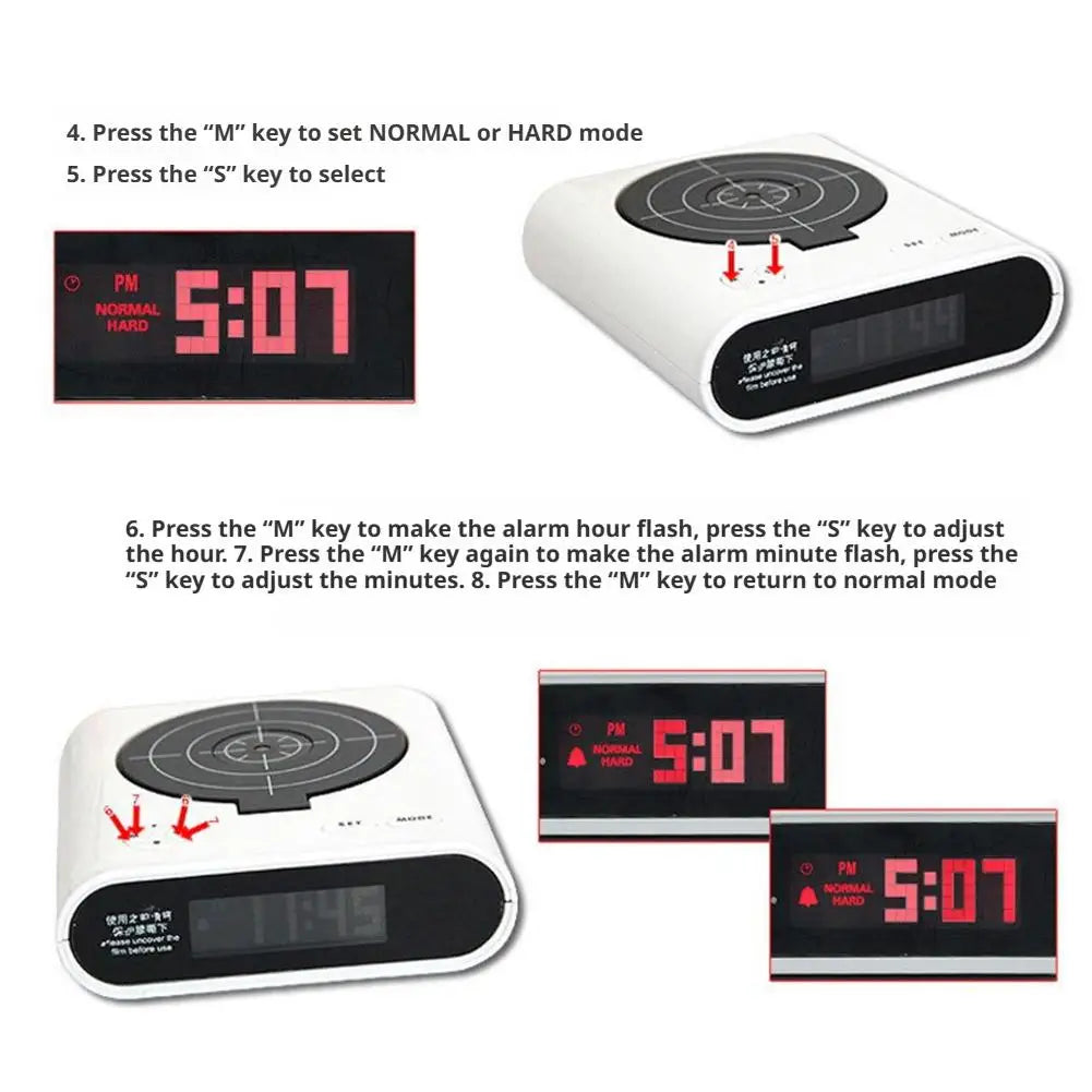 Digital Gun Alarm Clock with Target, Shooting Interactive Wake-Up Clock, Novelty Bedroom Gadget,Fun Game Alarm for Sleepy People