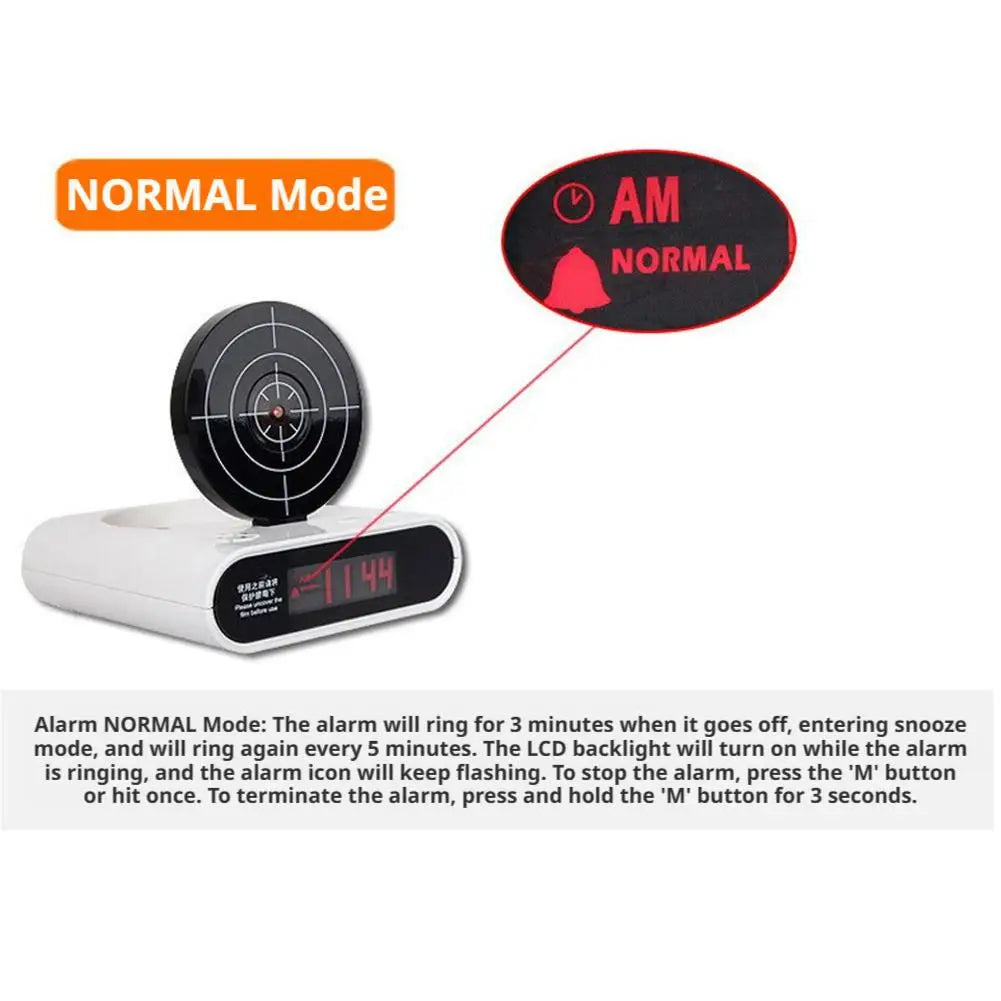 Digital Gun Alarm Clock with Target, Shooting Interactive Wake-Up Clock, Novelty Bedroom Gadget,Fun Game Alarm for Sleepy People