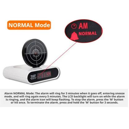 Digital Gun Alarm Clock with Target, Shooting Interactive Wake-Up Clock, Novelty Bedroom Gadget,Fun Game Alarm for Sleepy People