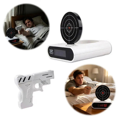 Digital Gun Alarm Clock with Target, Shooting Interactive Wake-Up Clock, Novelty Bedroom Gadget,Fun Game Alarm for Sleepy People