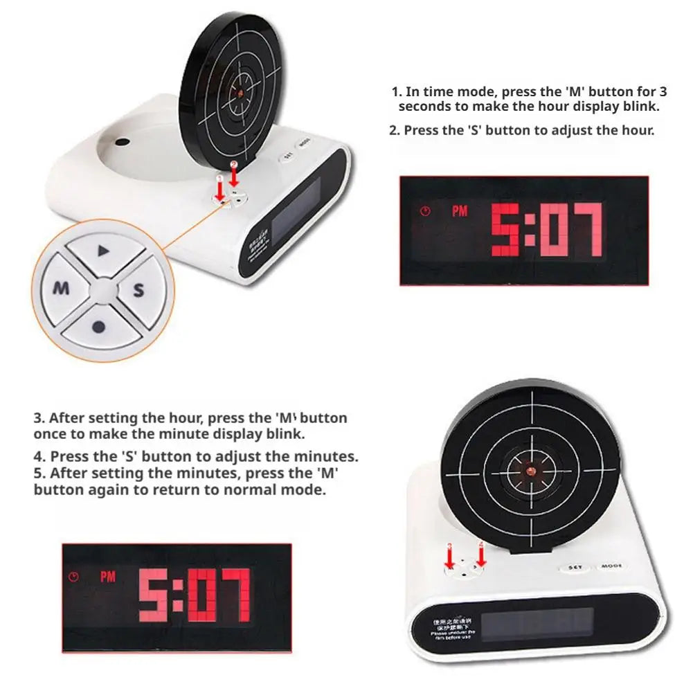 Digital Gun Alarm Clock with Target, Shooting Interactive Wake-Up Clock, Novelty Bedroom Gadget,Fun Game Alarm for Sleepy People