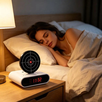 Digital Gun Alarm Clock with Target, Shooting Interactive Wake-Up Clock, Novelty Bedroom Gadget,Fun Game Alarm for Sleepy People