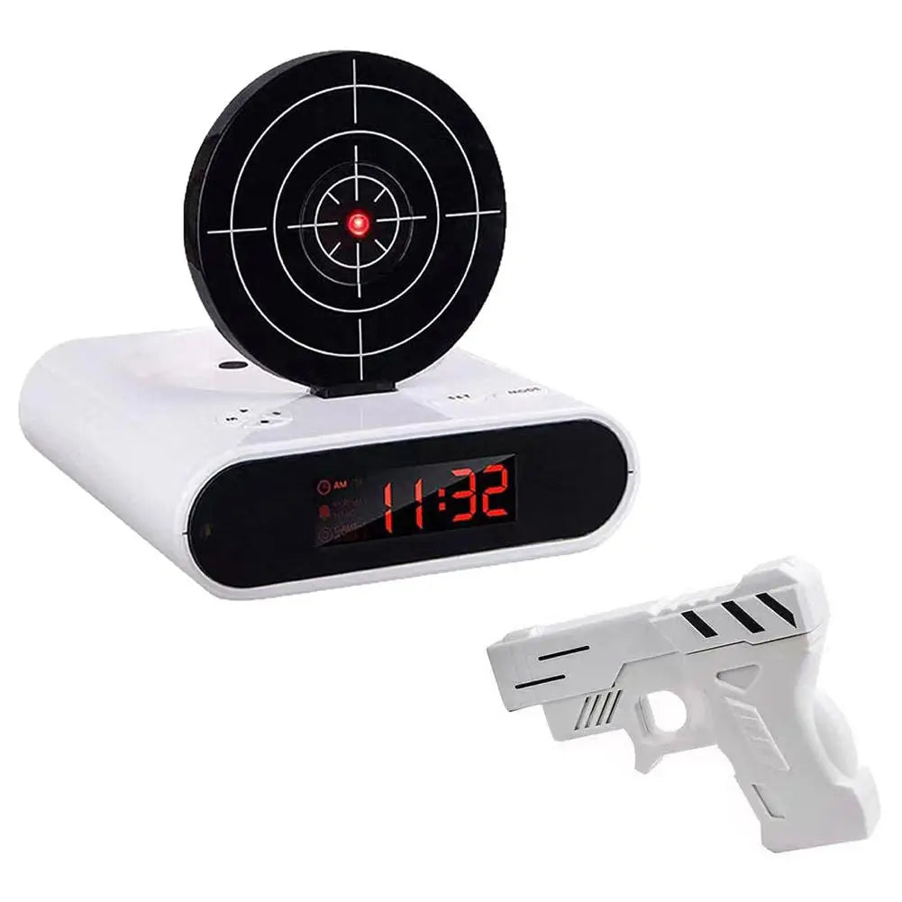 Digital Gun Alarm Clock with Target, Shooting Interactive Wake-Up Clock, Novelty Bedroom Gadget,Fun Game Alarm for Sleepy People