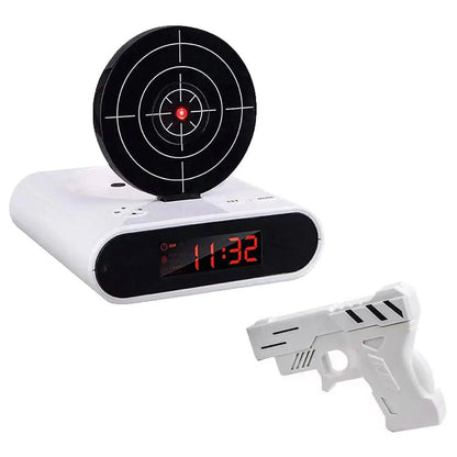 Digital Gun Alarm Clock with Target, Shooting Interactive Wake-Up Clock, Novelty Bedroom Gadget,Fun Game Alarm for Sleepy People