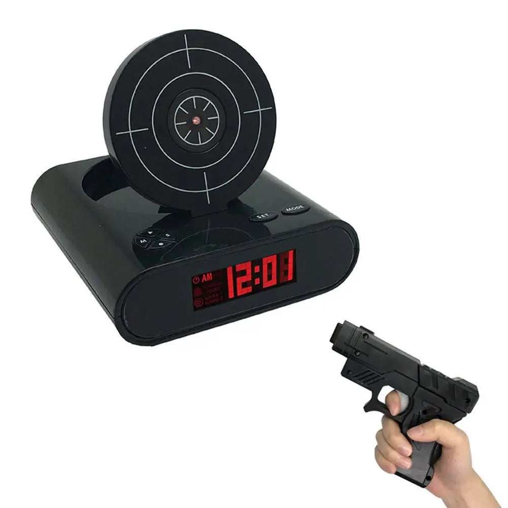 Digital Gun Alarm Clock with Target, Shooting Interactive Wake-Up Clock, Novelty Bedroom Gadget,Fun Game Alarm for Sleepy People